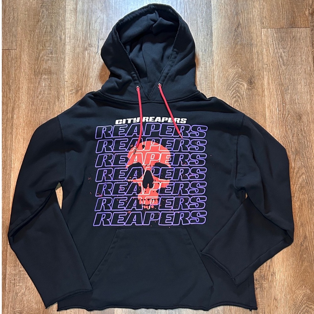 Overtime City Reapers Black Skull Graphic Streetwear Pullover Mens M Grunge
